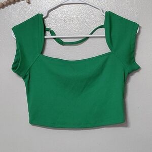 Rusttydustty Spring Green Ribbed Open Back Crop Top Size Medium